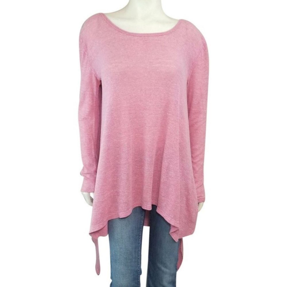 We The Free Free People M Asymmetrical Thermal Shirt Top Pale Red Scoopneck Boho